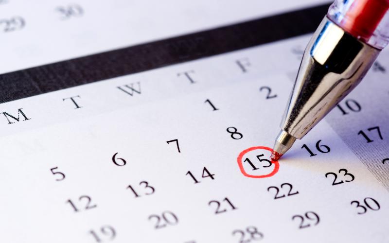 Calendar date 15 circled in red with a pen tip pointing at it.